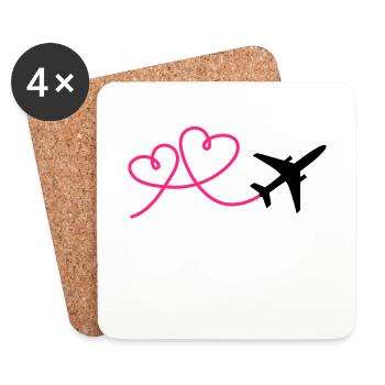 Avion avion avec coeur - Dessous de verre (lot de 4) - blanc - Devant