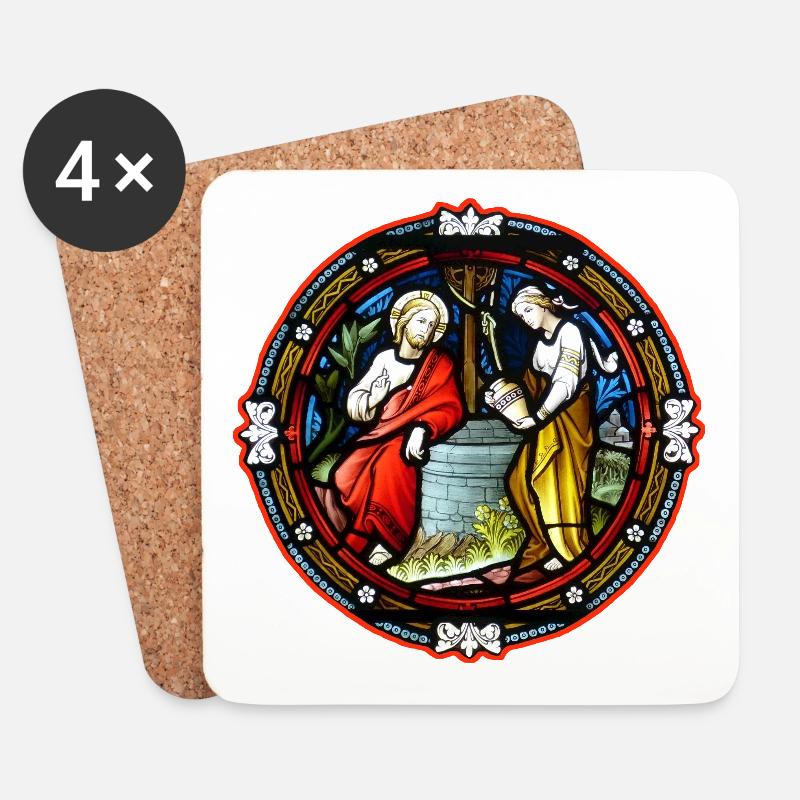 kirchenfenster heiliger am brunnen - Untersetzer (4er-Set) - Weiß
