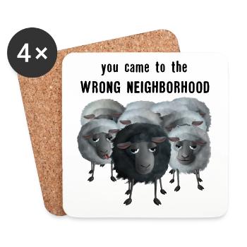 Sweet Sheep - you came to the wrong neighborhood - Coasters (set of 4) - white - Front
