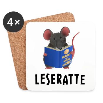 Leseratte / Bücherwurm - Untersetzer (4er-Set) - Weiß - Vorne