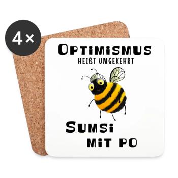 Sumsi mit Po - Optimismus - Untersetzer (4er-Set) - Weiß - Vorne