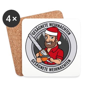 Gesägnete Weihnachten Holzfäller Santa Kettensäge - Untersetzer (4er-Set) - Weiß - Vorne