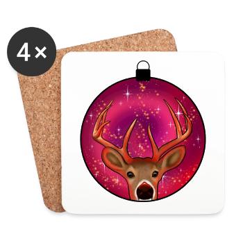 Noël de renne - Dessous de verre (lot de 4) - blanc - Devant