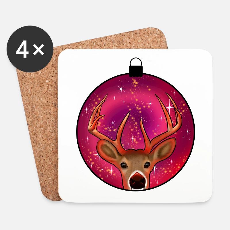 Rentier Weihnachten - Untersetzer (4er-Set) - Weiß