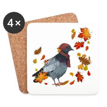 Taube im Herbst mit Blättern - Untersetzer (4er-Set) - Weiß - Vorne