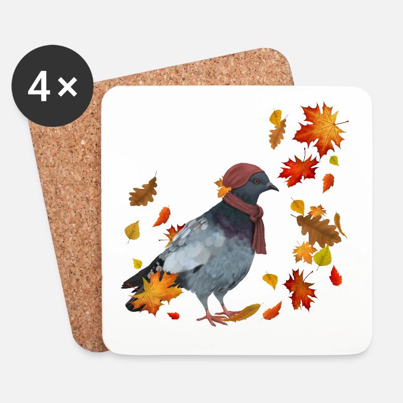 Taube im Herbst mit Blättern - Untersetzer (4er-Set) - Weiß
