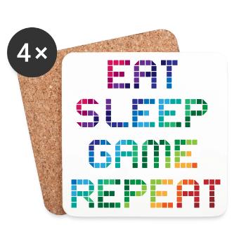 Zocker Spruch Eat Sleep Game Repeat - Geschenkidee - Untersetzer (4er-Set) - Weiß - Vorne