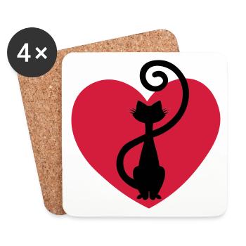 Cat love amour de chat coeur pour les chats idée cadeau - Dessous de verre (lot de 4) - blanc - Devant