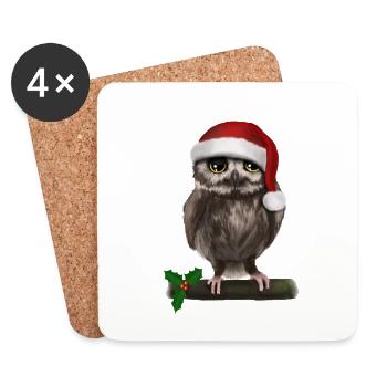 Hibou grand-duc de Noël - Bored - Dessous de verre (lot de 4) - blanc - Devant