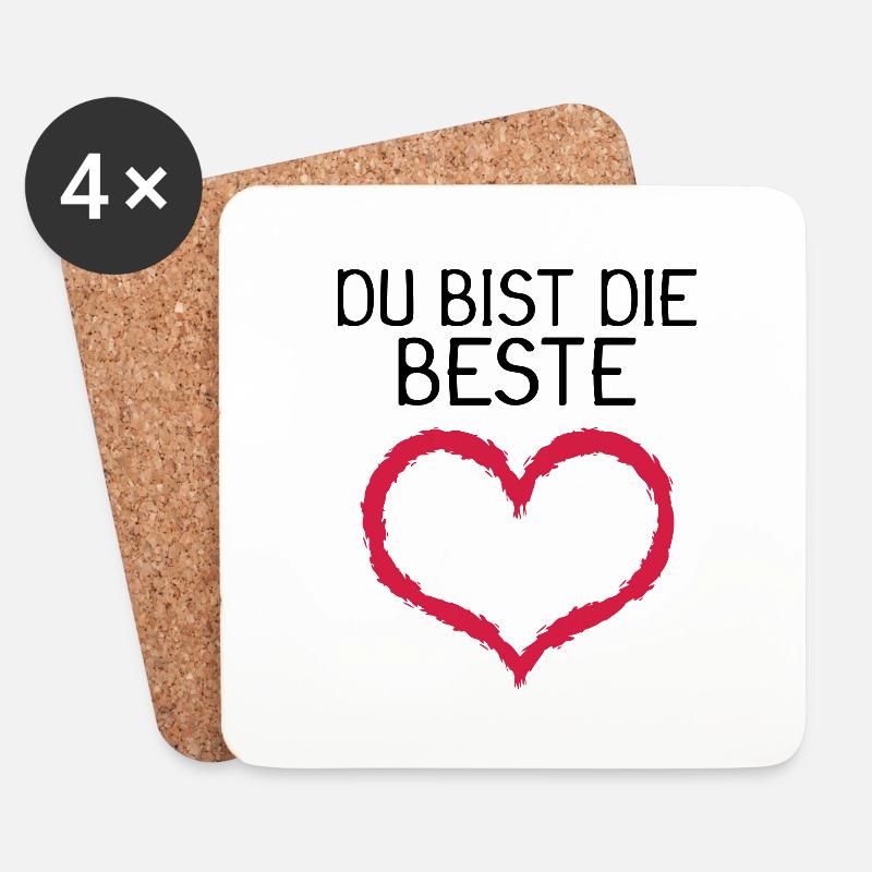 Du bist die Beste Herz Geschenk - Untersetzer (4er-Set) - Weiß