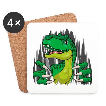 Dinosaurier Outside | Dino springt aus dem Shirt - Untersetzer (4er-Set) - Weiß - Vorne