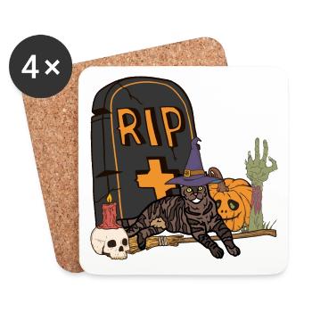 Chat mignon et effrayant à poil court Halloween - Dessous de verre (lot de 4) - blanc - Devant