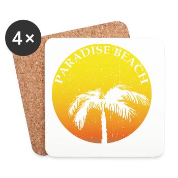 Paradise Beach CLAIM round with palm tree - Coasters (set of 4) - white - Front