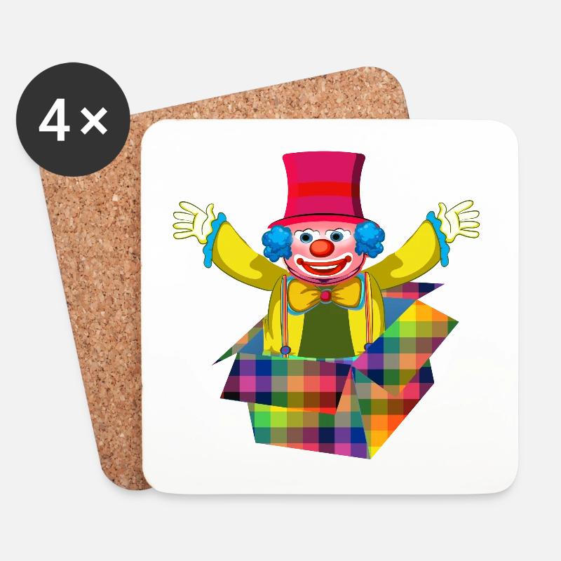 Fasching Kostüm Clown aus der Box Karneval - Untersetzer (4er-Set) - Weiß