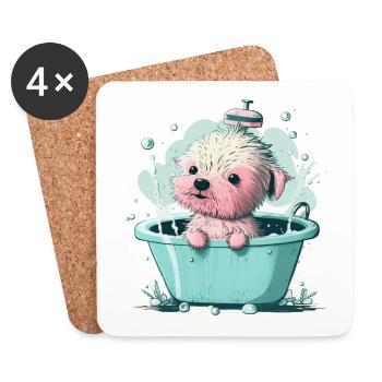 Süsser junger Hund in der Badewanne - Untersetzer (4er-Set) - Weiß - Vorne