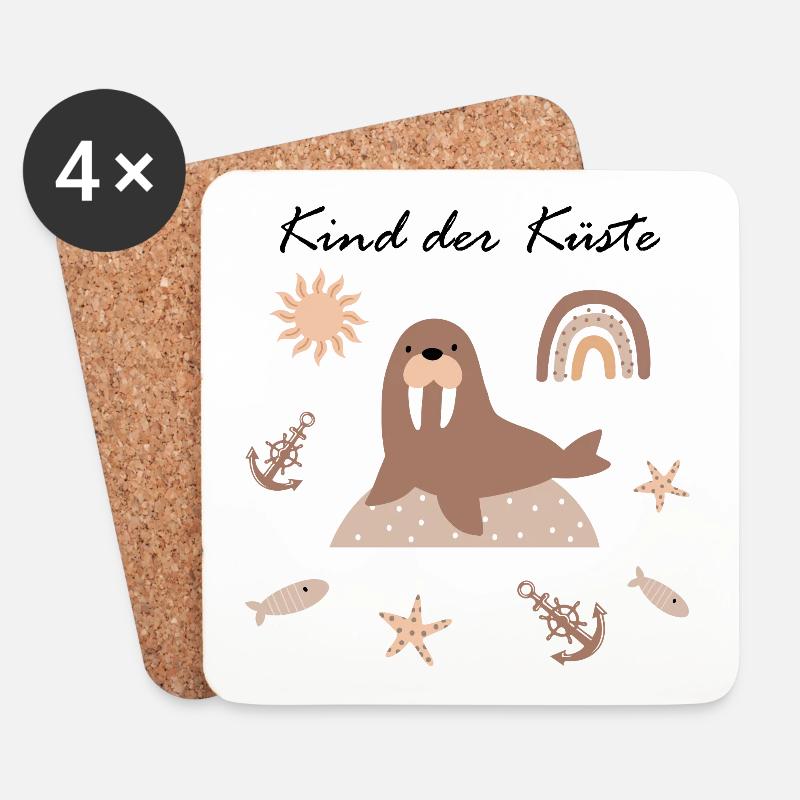 Kind der Küste | Walross, Anker, Regenbogen | Boho - Untersetzer (4er-Set) - Weiß