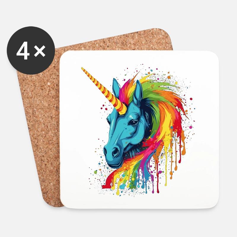 Buntes Einhorn mit Regenbogen Mähne - Untersetzer (4er-Set) - Weiß