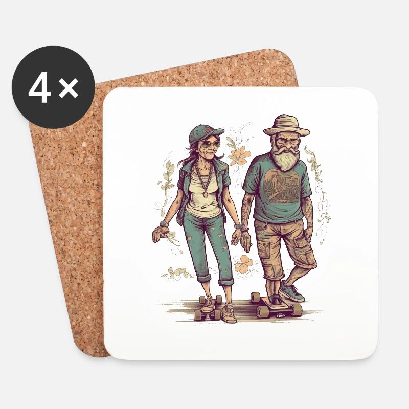 Cooles älteres Paar als Longboard Skater Hipster - Untersetzer (4er-Set) - Weiß