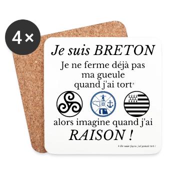 Je suis BRETON je ne ferme déjà pas ma gueule... - Dessous de verre (lot de 4) - blanc - Devant