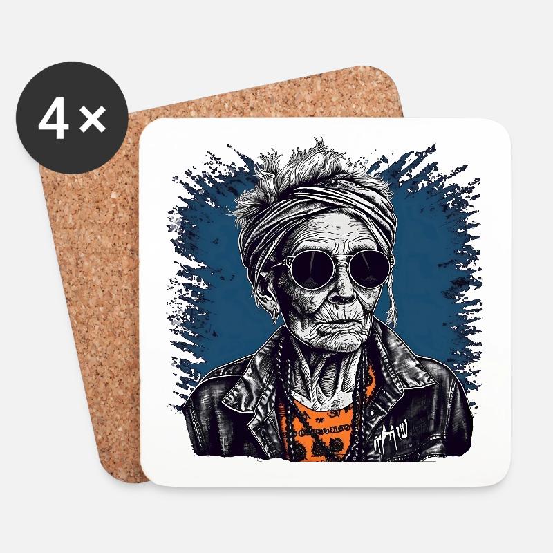 Coole alte Punker Lady - Best Agerin - Untersetzer (4er-Set) - Weiß