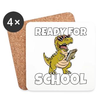Einschulung Schulstart 1. Klasse Cooler Dino T-Rex - Untersetzer (4er-Set) - Weiß - Vorne