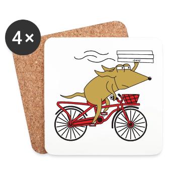 Petit chien de dessin animé livrant des pizzas - pour Doglovers - Dessous de verre (lot de 4) - blanc - Devant