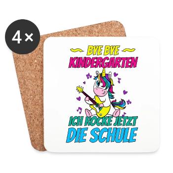 Erstklässler Süßes Einhorn Mit Gitarre Schulanfang - Untersetzer (4er-Set) - Weiß - Vorne