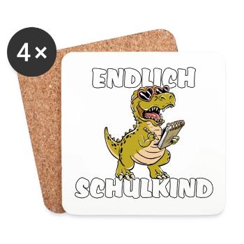 Einschulung Erstklässler Dino T-Rex Schulkind - Untersetzer (4er-Set) - Weiß - Vorne