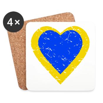 Solidarité avec l’Ukraine - cœur bleu jaune - Dessous de verre (lot de 4) - blanc - Devant