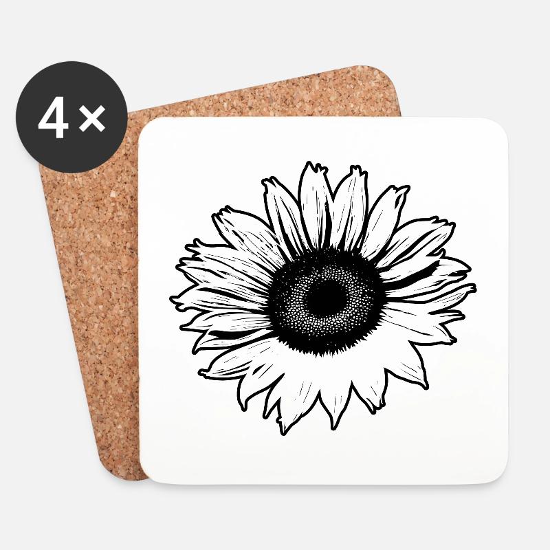 sonnenblume in Schwarz/weiß - Untersetzer (4er-Set) - Weiß