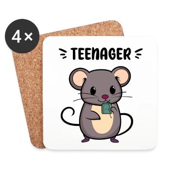 TEENAGER TEE NAGER MAUS TRINKEN GETRÄNK TEEBEUTEL - Untersetzer (4er-Set) - Weiß - Vorne