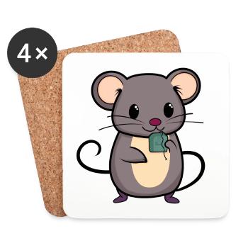 SOURIS RAT RONGEUR SACHET DE THÉ ANIMAL DE COMPAGNIE CHAT MIGNON - Dessous de verre (lot de 4) - blanc - Devant