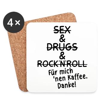 KAFFEE CAFE BOHNE BÜRO SEX DRUGS ROCK MEETING RUHE - Untersetzer (4er-Set) - Weiß - Vorne