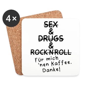KAFFEE CAFE BOHNE BÜRO SEX DRUGS ROCK MEETING RUHE - Untersetzer (4er-Set) - Weiß - Vorne