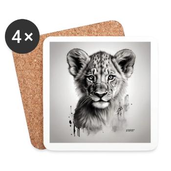 Löwenjunges Kunstskizze - Untersetzer (4er-Set) - Weiß - Vorne
