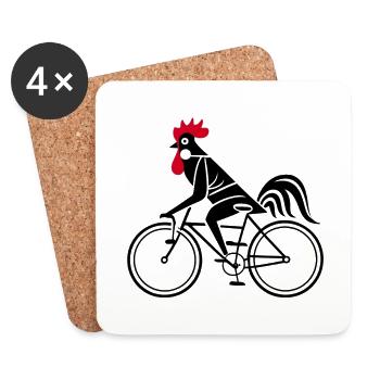 Coq sur un vélo - Dessous de verre (lot de 4) - blanc - Devant