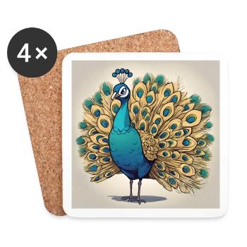 Pfau - Untersetzer (4er-Set) - Weiß - Vorne