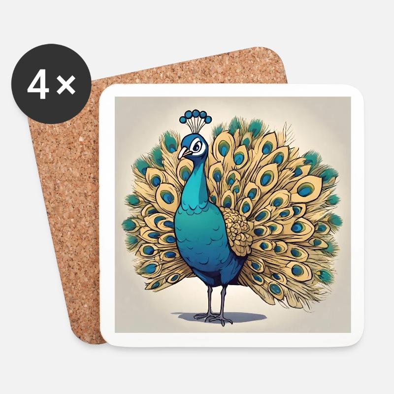 Pfau - Untersetzer (4er-Set) - Weiß