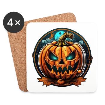 Citrouille d'halloween effrayante - fête - Dessous de verre (lot de 4) - blanc - Devant