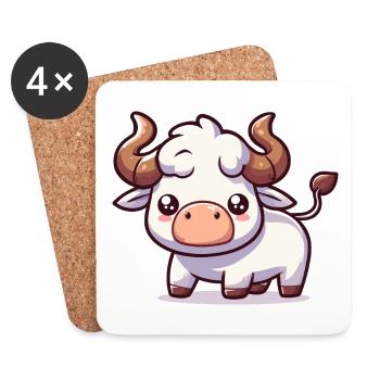 BULL COW LOVE FLUFFY HORNS MEADOW SHEPHERD MOUNTAINS - Coasters (set of 4) - white - Front