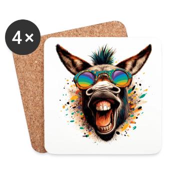 ASS CRAZY HORSE COLORFUL HIPPIE GRASS PARTY DONKEY - Coasters (set of 4) - white - Front