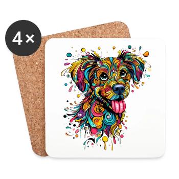 HUND FARBENFROH BUNT REGENBOGEN GRAFITTI KLECKS - Untersetzer (4er-Set) - Weiß - Vorne