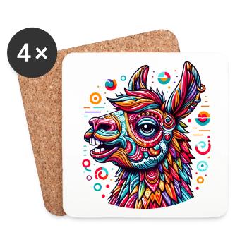 ALPACA HIPPIE TATTOO COLORFUL COLORFUL RAINBOW - Coasters (set of 4) - white - Front