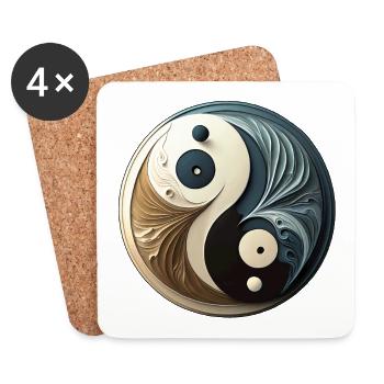 yin yang abstrait - symbole chinois - équilibre - Dessous de verre (lot de 4) - blanc - Devant