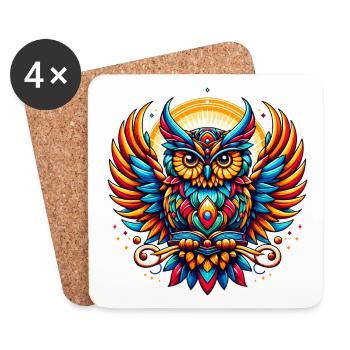 HIBOU TOTEM SAGESSE CONNAISSANCE OISEAU NUIT FORÊT NATURE - Dessous de verre (lot de 4) - blanc - Devant