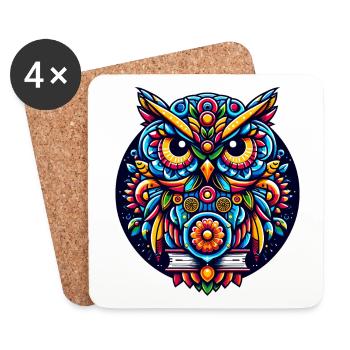 HIBOU TOTEM SAGESSE CONNAISSANCE OISEAU NUIT FORÊT NATURE - Dessous de verre (lot de 4) - blanc - Devant