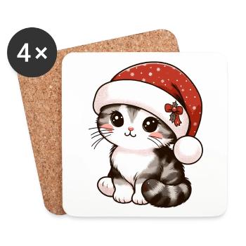 HOUSE CAT KITTY KITTEN PET CHRISTMAS HAT - Coasters (set of 4) - white - Front