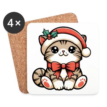 HOUSE CAT KITTEN KITTEN PET SANTA HAT - Coasters (set of 4) - white - Front