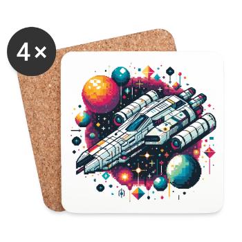 RAUMSCHIFF RETRO JET PIXEL PLANET WELTALL GALAXIS - Untersetzer (4er-Set) - Weiß - Vorne