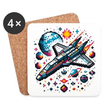 RAUMSCHIFF RETRO JET PIXEL PLANET WELTALL GALAXIS - Untersetzer (4er-Set) - Weiß - Vorne